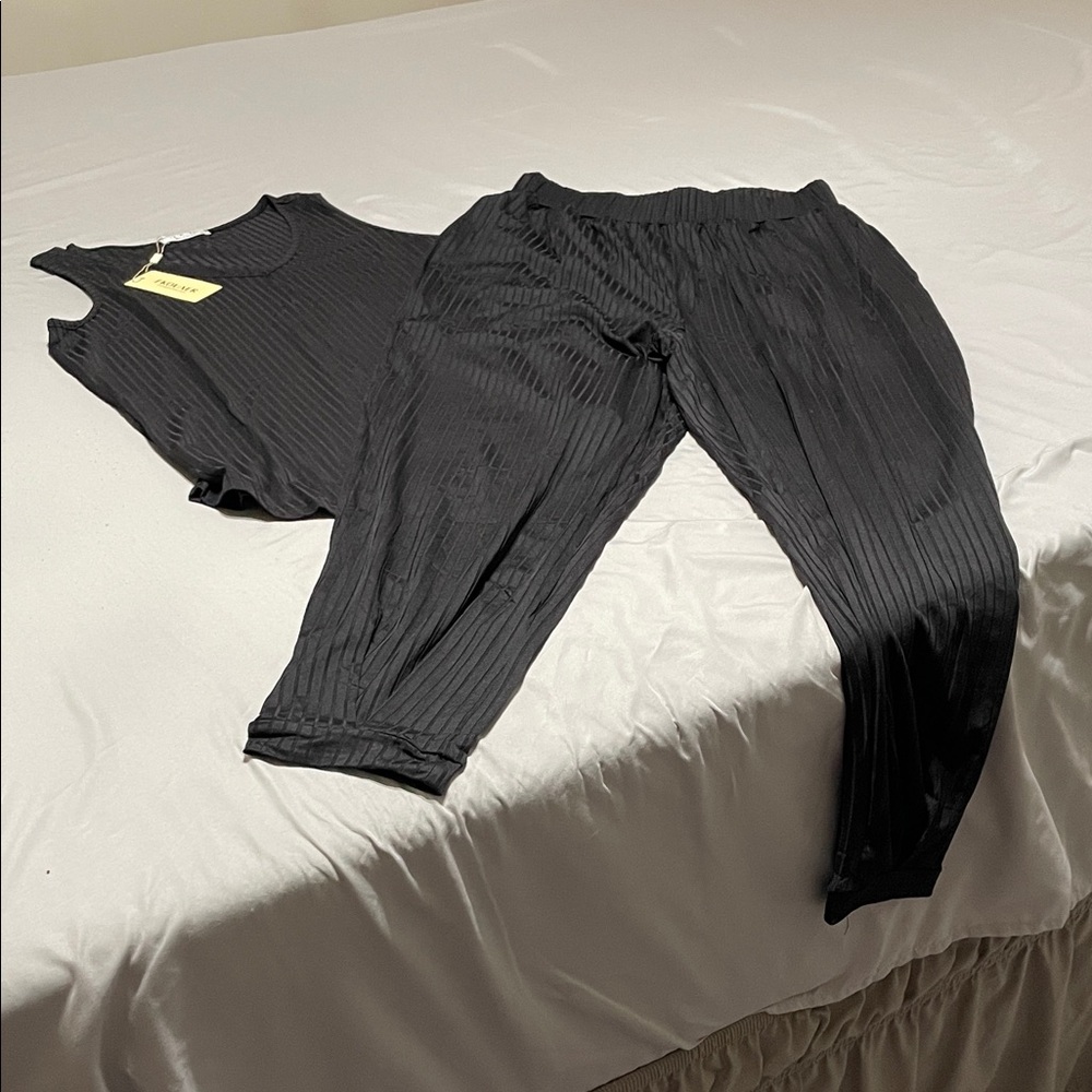 Elegant Black Pleated Pajama Set
